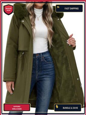 Fleece Lined Warm Parka Jacket Long Slim Fit Winter Coat Women
